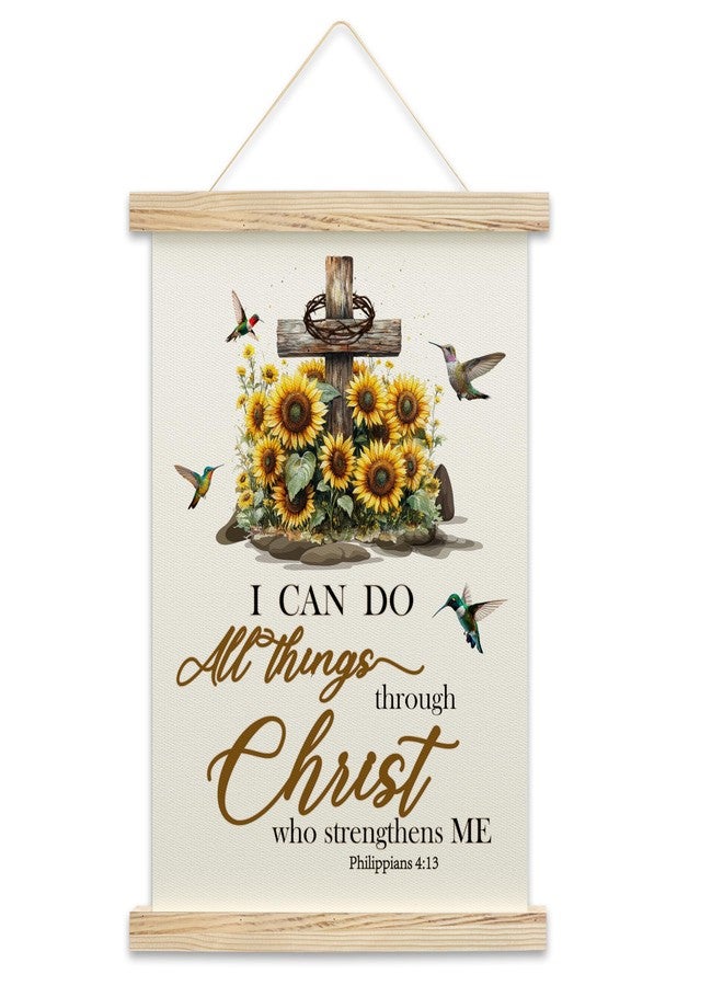 OZTEMETY Sunflower Christian Wall Art Decor, Religious Gifts for Women, Man, Religious Home Church Decor, Bible Verse Philippians 4 : 13 Canvas Hanging Banner, Christian Home Decor -A02 - Image 1